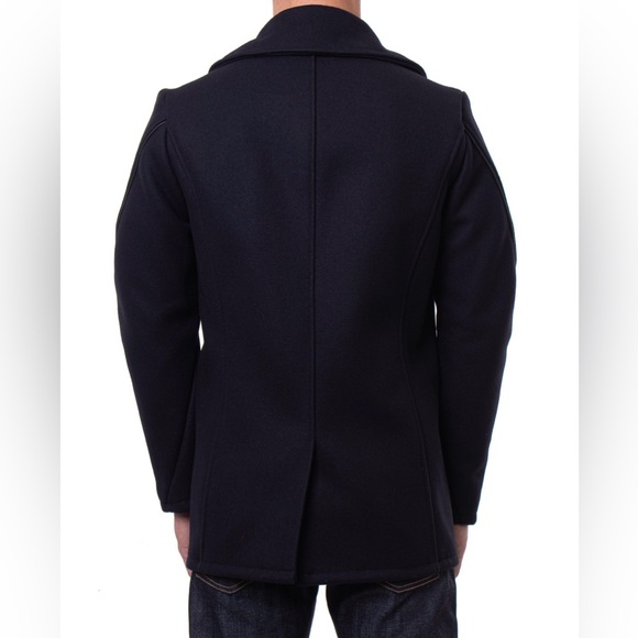 Schott Wool With Leather Trim Black Nautical Peacoat - Picture 4 of 14